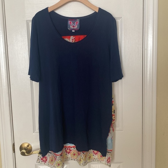 Johnny Was Silk Cotton Embroidered Short Sleeve Top Relaxed Fit Size S Blue - Picture 9 of 12
